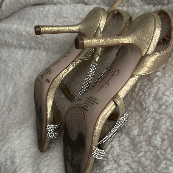 Jessica Simpson Gold Shimmer Fabric Sandals - Picture 5 of 9